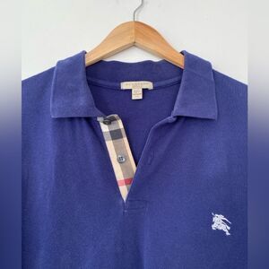 Burberry Navy Blue Nova Check Polo Shirt Embroidered Logo Size XXL Luxury Iconic